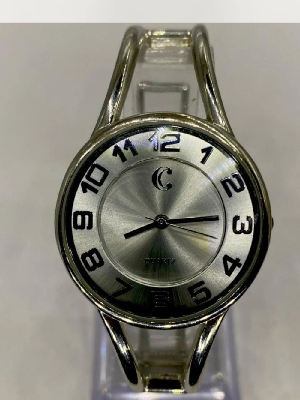 Charming Charlie *** Silver Quartz Bangle Watch /  Bold Numerals ***